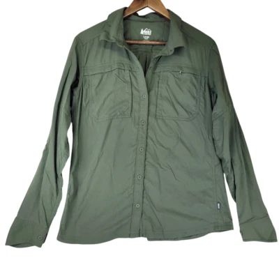 REI Coop Hiking Guide Shirt Womens L Green Double Chest Pockets Outdoor Cooling - Image 1 of 4