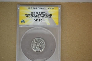 Roman Republic: C. Porcius Cato (123 BC). AR denarius (19mm). ANACS VF-25 - Picture 1 of 6