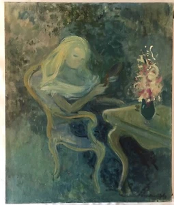 Tableau Peinture Originale Anne Marie Joly femme au miroir 1914 -1978 - Bild 1 von 11