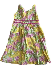 VTG Lilly Pulitzer Girls Floral Elephant Yellow Pink A Line Maxi Dress Beach 8 - Picture 1 of 8