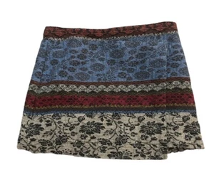 Zara Girl's Red Blue Brown Floral Jacquard Mini Wrap Skirt Size 7 - Picture 1 of 6