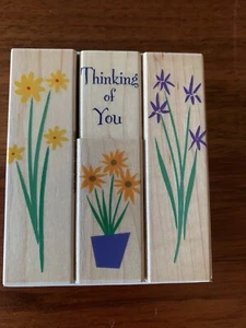 Set of 4 floral wooden rubber stamps; card making DIY Scrapbooking Arts, NEW - Picture 1 of 4