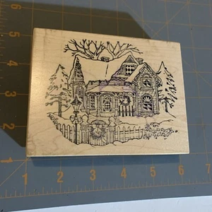 PSX K-347 Winter Holiday Stamp Victorian Snow Covered Cottage Wood Mount Rubber - Picture 1 of 3