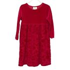 Hanna Andersson Dress Girls Sz 4 Red Long Sleeve Flare Velour Floral 100 cm Kids