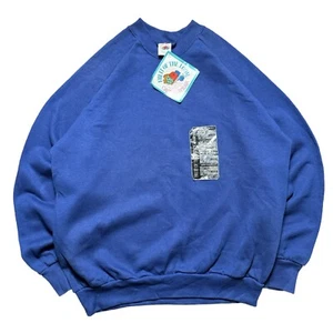 Vintage 80s 90s Fruit of the Loom Pullover Sweatshirt Blue Mens M USA NOS - Picture 1 of 6
