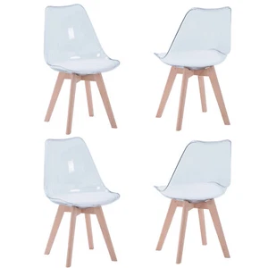 4er Set Küchenstuhl Esszimmerstühle Wohnzimmerstuhl PU Holz weiß Transparent - Bild 1 von 11