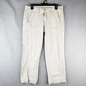 Jag Jeans Linen Pants Womens Size 8 Light Biege Relaxed Fit Utility Crop - Picture 1 of 13