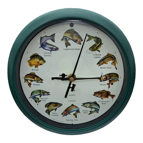Vintage 1999 Splashing Gamefish Hourly Fishing Water Sounds Wall Clock WORKING Cover