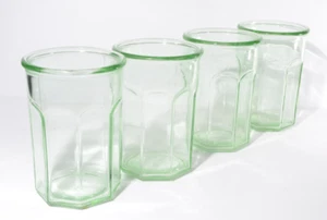 Vintage 4 – Anchor Hocking Green Glasses Jar 8 Panel Flat Tumblers 20oz - Picture 1 of 4