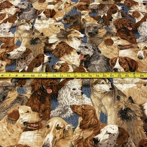 VTG Spring Industries Inc LARGE DOG PRINT on Blue Cotton Fabric 34" x 44" Cute - Picture 1 of 19