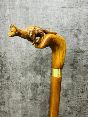 Bengala de madeira esculpida à mão linda raposa madeira - Imagem 1 de 4