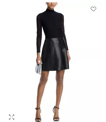 Alice And Olivia Black Dress 0 Xs Leather Mesh Long Sleeve - Image 1 of 4