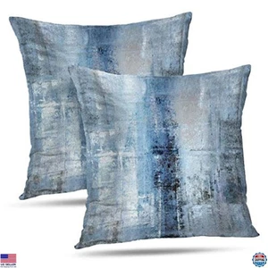 Blue & Grey Throw Pillow Covers Set of 2, Modern Abstract Cushion 22"x22" - Picture 1 of 6