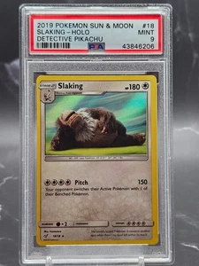 2019 Pokemon Sun & Moon Detective Pikachu Slaking Holo 18/18 PSA 9 - Picture 1 of 2