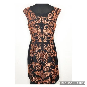Yoana Baraschi black orange metallic floral lace fit and flare dress size 8 - Picture 1 of 16