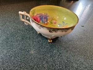 Lefton China handbemalte Teetasse mit Fuß CY 812 Made in Japan Floral, Gold - Bild 1 von 6