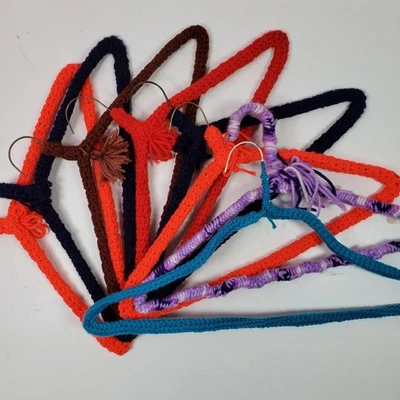 Vintage Crochet Wire Clothes Hangers SET OF 8 Multicolor - Image 1 of 3
