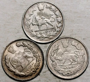 AH1297 AH1332 AH1340 MIDDLE EAST SILVER 3 COINS 2000 DINARS (XF-AU-UNC) - Picture 1 of 2