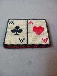 Vintage Needlepoint Crochet Playing Card Deck Holder With 2 Bicycle Bridge Decks - Picture 1 of 11