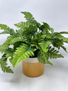 Maceta de cerámica amarilla planta de seda sintética helecho de cuero en maceta de 12", hecha a mano original por - Imagen 1 de 5