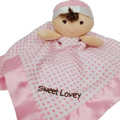 Kids Preferred Plush Girl Doll Pink Hearts 'Sweet Lovey' Security Blanket Satin - Image 1 of 4