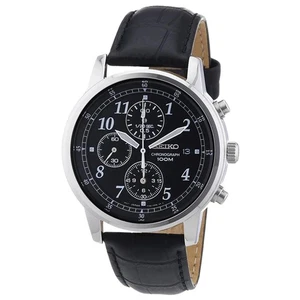 Seiko Men's Chronograph SNDC31 Silver Calf Skin Japanese Fashion Quartz Watch - Picture 1 of 6