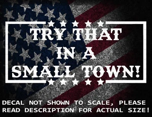 Adesivo decalcomania vinile taglio telaio Try That In A Small Town Stars & Bars venditore statunitense - Foto 1 di 8