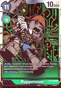 HOLO BANDAI DIGIMON CARD GAME - PUPPETMON BT2-049 R ALT ART - GREEN - Picture 1 of 2