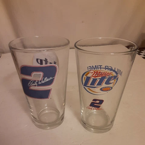 Set of 2 Rusty Wallace  DRINKING GLASS PINT BEER Miller Lite #2 Cover