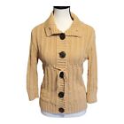 Aeropostale Womens Cardigan Sweater Button Front Tie 3/4 Sleeve Tan Size Large