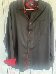 Camisa de vestir Flex Luxury Collection para hombre Rockabilly abotonada negra con rojo - Imagen 1 de 8
