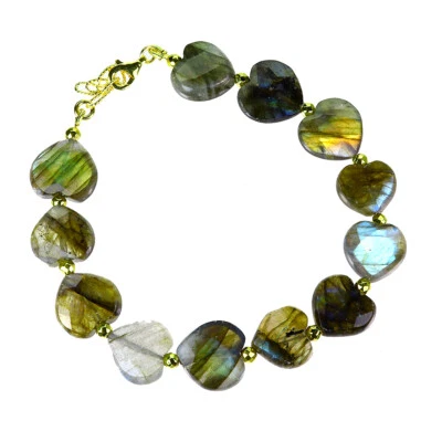 Pulsera de plata de ley 925 corazón labradorita hecha a mano joyas de piedras preciosas 7,5 pulgadas Foto 1 de 4