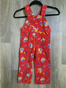 4T Vintage Happy Kids Bib Overalls Red corduroy w/ Clown 🤡 pattern Fun or Funky - Picture 1 of 10