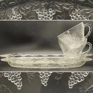Anchor Hocking Harvest Grape Clear Glass Luncheon Snack Set for 2 Made in USA - Picture 1 of 15
