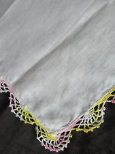 Vintage Crochet Edge Hankie Pink Yellow Lace Handkerchief Hanky 1382