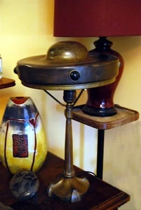 LAMPE de table ART NOUVEAU ART & CRAFT bronze & cabochons - Photo 1/9