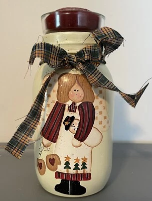 Vintage Primitive Christmas Angel Painted Mason Jar, Country Farm Rustic Looking - Image 1 of 4