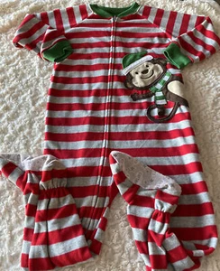 Pijama Carters Niños Gris Rojo Rayas Santa Sombrero Mono Polar Mangas Largas 3T - Imagen 1 de 9