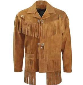 Men's Suede Leather Fringe Jacket Native American Cowboy Jacket For Men - Picture 1 of 3