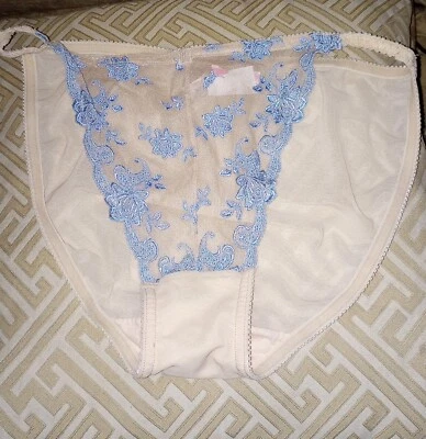 Bragas de encaje floral de malla transparente azul Ralph Lauren 8687 grandes de colección nuevas sin etiquetas Foto 1 de 4