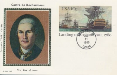 #UX84 Landing of  Rochambeau Colorano Silk E Masonic add on cachet FDC Postal ca - Image 1 of 2