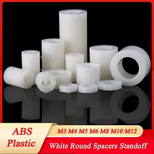 M3 M4 M5 M6 M8 M10 M12 Plastic Spacers Standoff White Round Washers ABS Casing - Picture 1 of 8