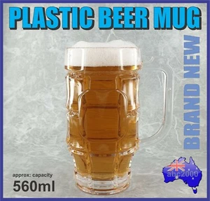 NEW 560ml PLASTIC BEER MUG STEIN TANKARD WITH HANDLE HOME BAR GREAT GIFT - Picture 1 of 1