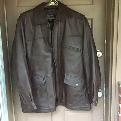 Gianni Ferrara Men Zip Up Leather Coat Long Sleeves Brown Sz XL - Image 1 of 4