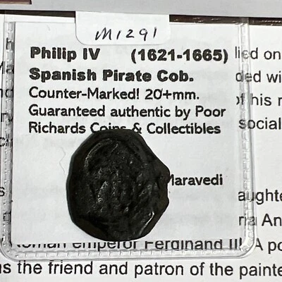 17th Cent Spanish Pirate Cob: Philip IV (1621-1665). Counter-marked 20mm. M1291 - Image 1 of 4