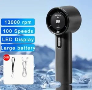 Portable Turbo Handheld Fan 100 RPM Adjustable LED Display USB Rechargeable  - Picture 1 of 1