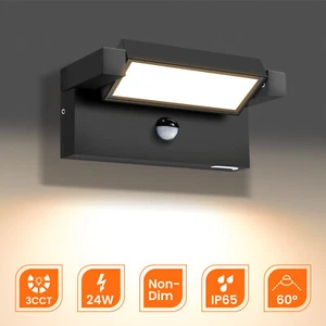 24W LED Wandleuchte Schwarz Schwenkbar 240° Bewegungsmelder IP65 Außenleuchte - Bild 1 von 18