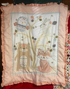 Little Haven Babydecke Fuchs Eule Hase Bär pfirsich grau hellbraun weiß - Bild 1 von 5