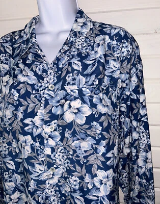 Camisa De Colección Liz Claiborne Lizwear Talla GRANDE Azul Floral L/S Rayón Años 90 Usada en Excelente Condición Foto 1 de 4