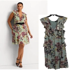 Lauren Ralph Lauren Kleid neu mit Etikett (185 $) Georgette Blumenmuster Rüschenbesatz 16W - Bild 1 von 16